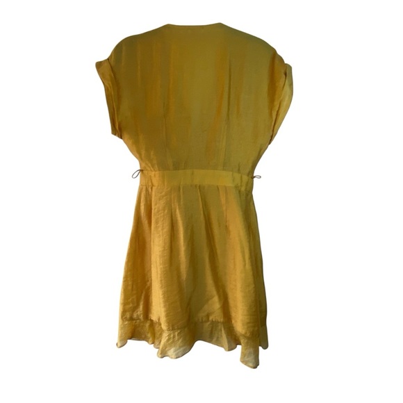 Rubber Ducky Productions, Inc. Golden Tencel Ruffle Mini Wrap Dress SZ S - Picture 2 of 10